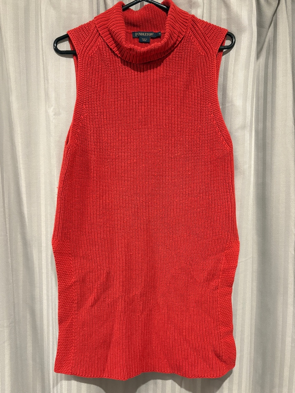 Pendleton Cotton and Cashmere Sleeveless Turtleneck Dress/Tunic, Red, Size M